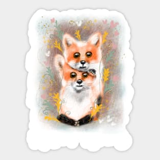 Cute fluffy foxes. Sticker